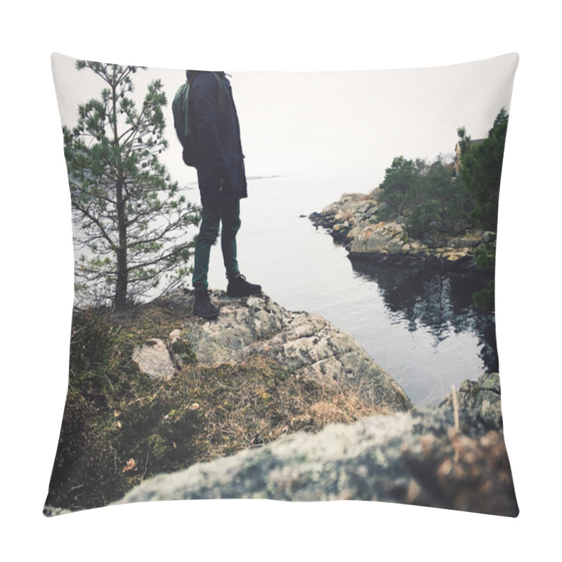 Personality  Man Standing On The Riverbank Pillow Covers