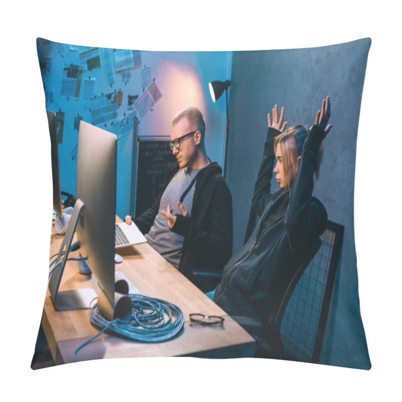 Personality  Couple Of Hackers Have Problem With Malware Development Pillow Covers