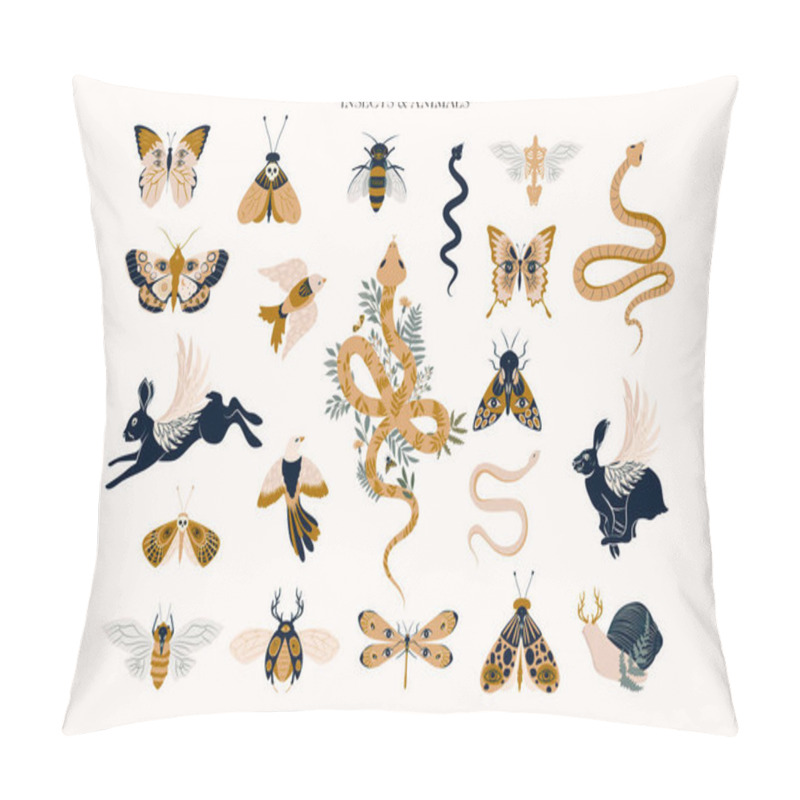 Personality  Set Of Mystical Animals And Insects Clipart. Editable Vector Clipart Illustration. Pillow Covers