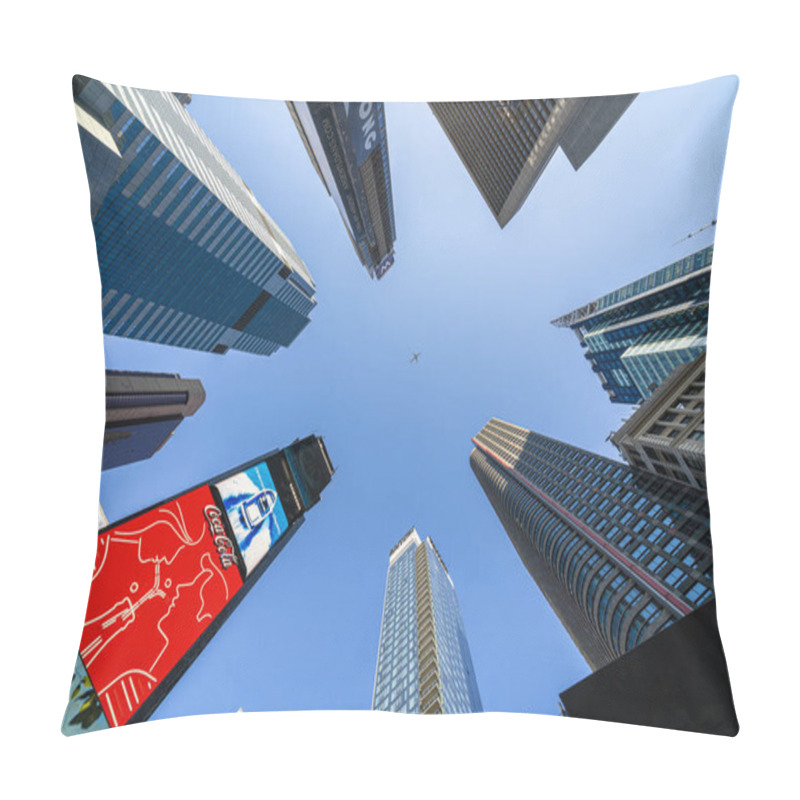 Personality  New York, USA - APR 2019 : Uprisen Angle Of Various Building Around The New York's Time Square On April 3, 2019, New York, United States,Times Square Is A Major Commercial Intersection Pillow Covers