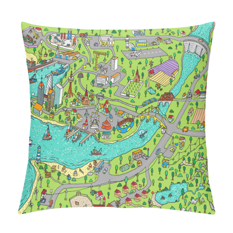 Personality  Doodle Town. Map. Pillow Covers