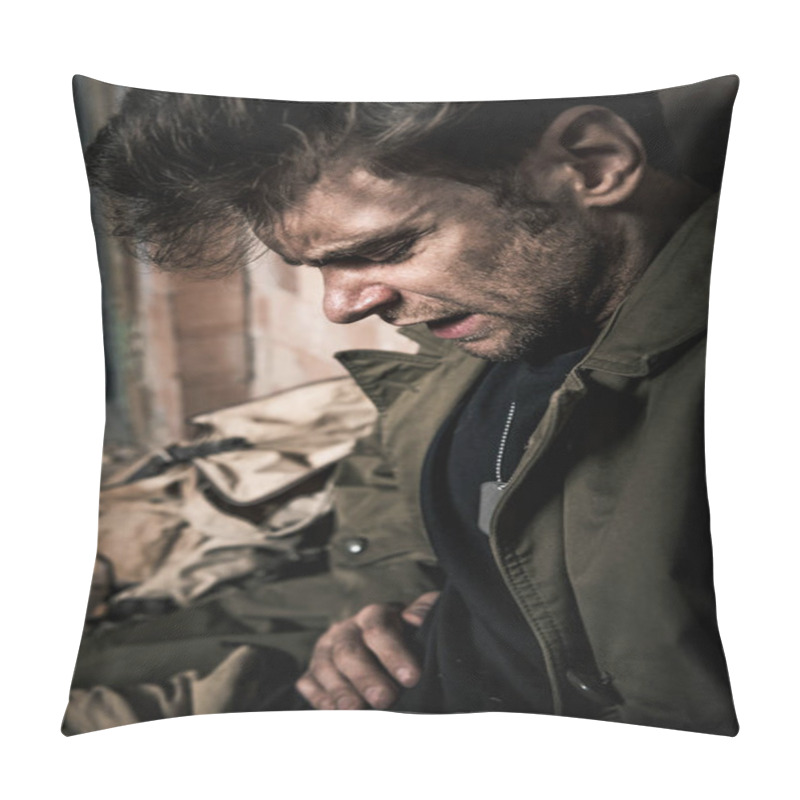 Personality  Handsome Man With Dirty Face Suffering Pain, Post Apocalyptic Concept Pillow Covers