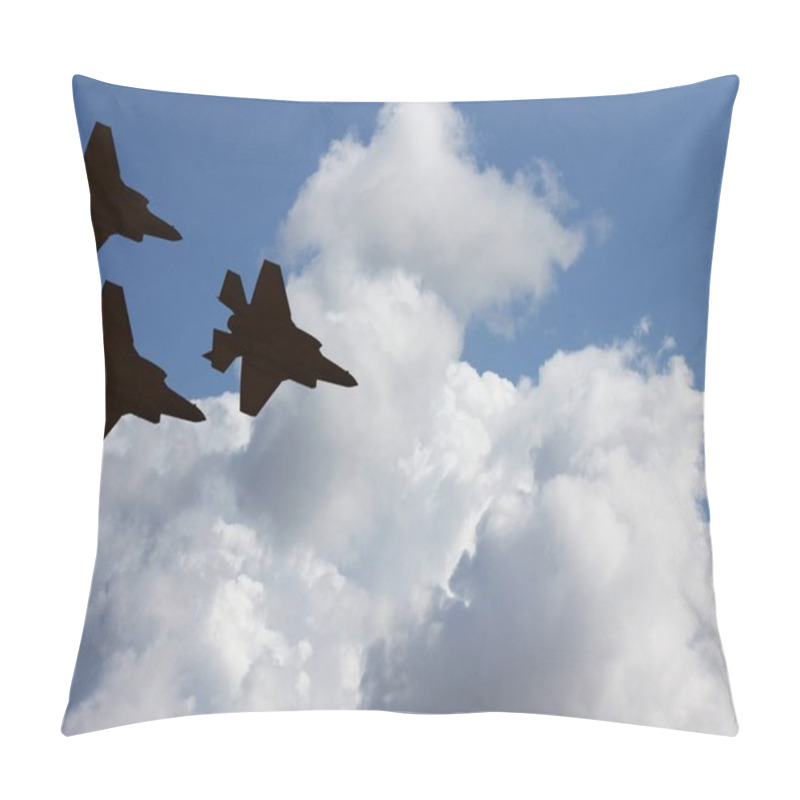 Personality  Silhouettes Of Three F-35 Aircraft Against The Blue Sky And White Clouds Pillow Covers