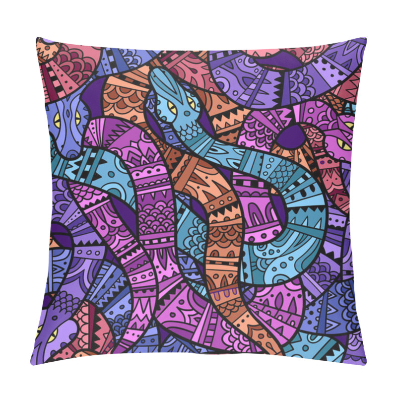 Personality  Colorful Seamless Pattern Of Snakes With Decorative Tribal Ornament On Their Skin. Ball Of Snakes In Ethnic Style. Pillow Covers