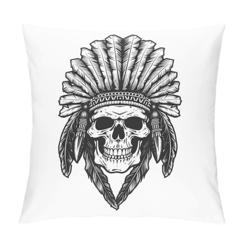 Personality  Skull Of The Indian With Feathers Illustration Design Pillow Covers