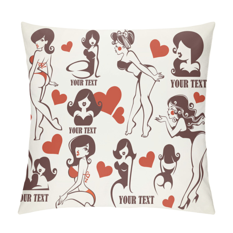 Personality  Vector Collection Of Pinup Girls Illustration And Logo Pillow Covers