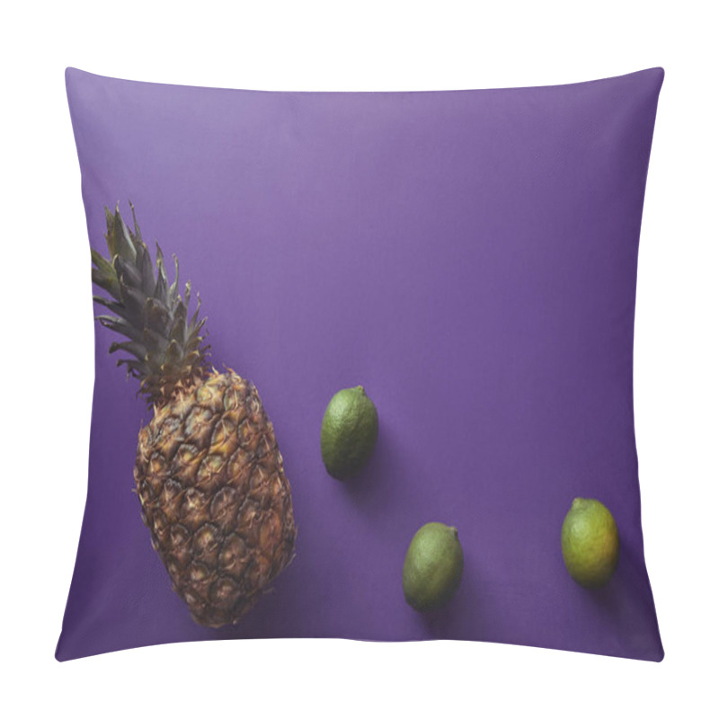 Personality  Top View Of Pineapple And Limes On Violet Surface Pillow Covers