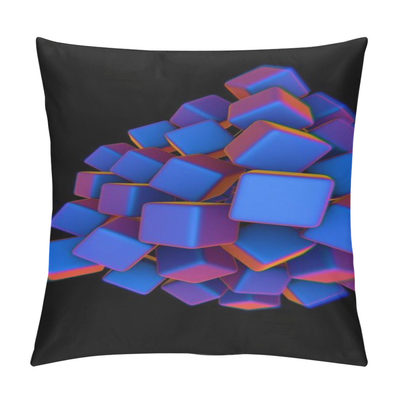 Personality  Abstract Cluster Of Blue And Pink Cubes Against A Black Backgroun Pillow Covers