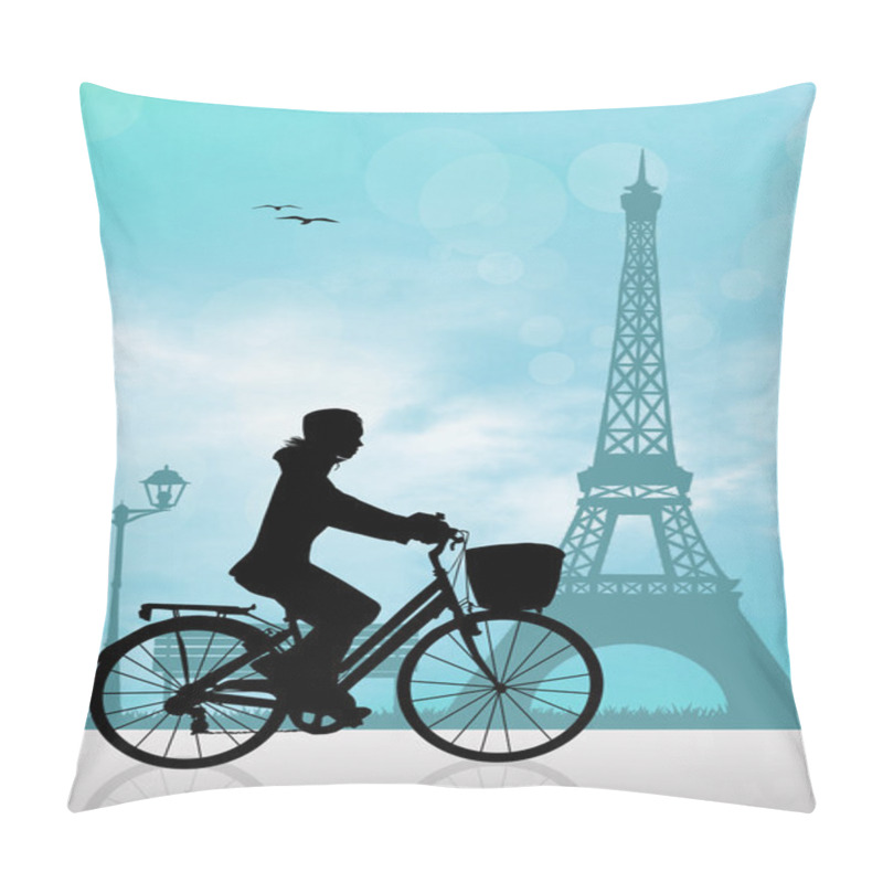 Personality  Woman On Bike In Paris Pillow Covers