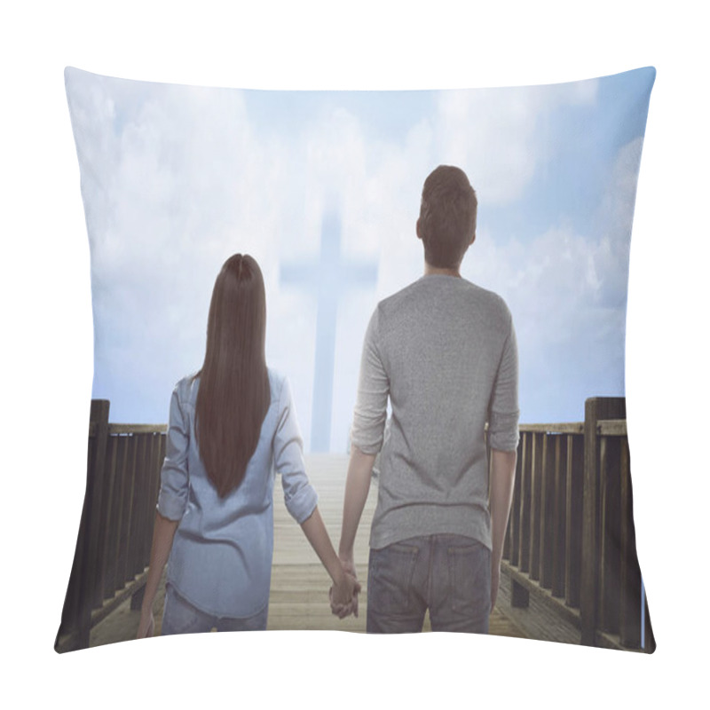 Personality  Asian Couple Looking At Bright Cross Sign Pillow Covers