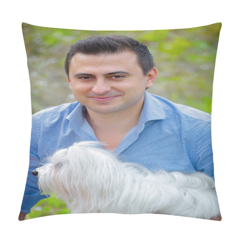 Personality  Man Portrait With Dog Pillow Covers