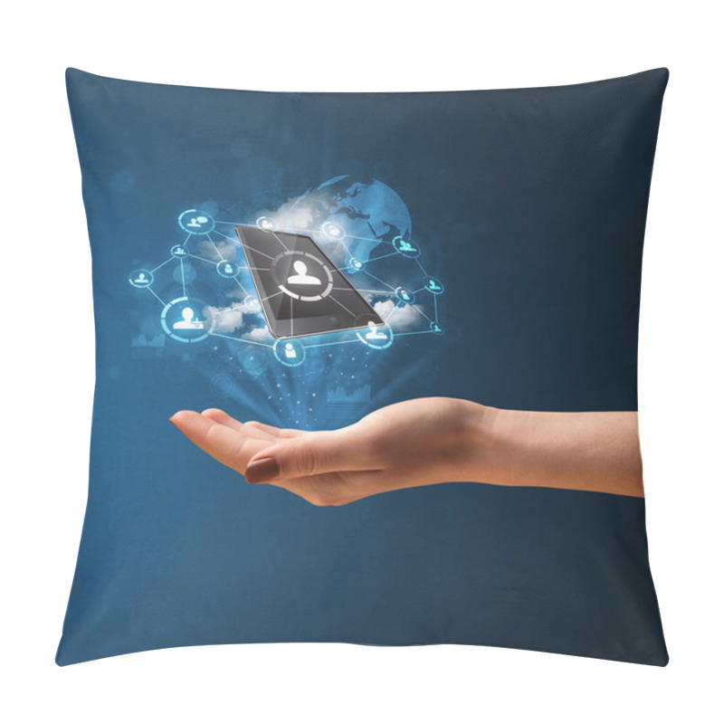 Personality  Cloud Technology In The Hand Of A Woman Pillow Covers