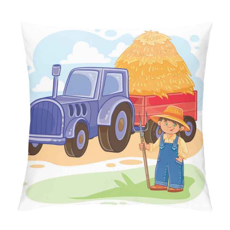 Personality  Vector Illustration Of A Little Boy Farmer Pillow Covers