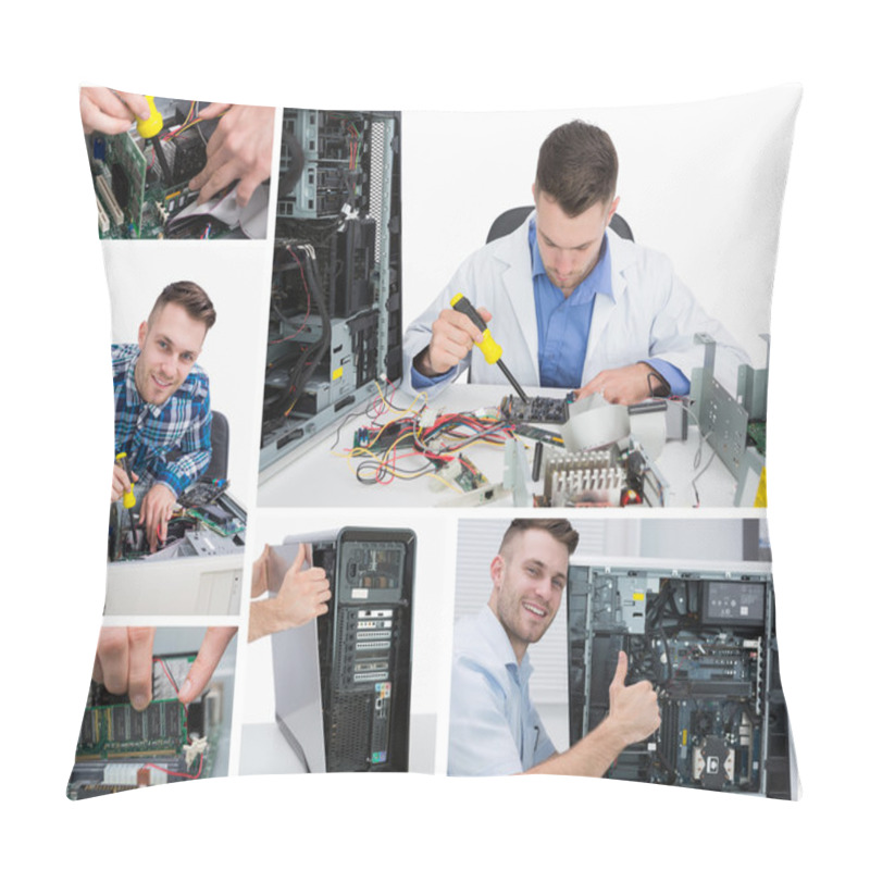 Personality  Collage Of Computer Technician At Work Pillow Covers