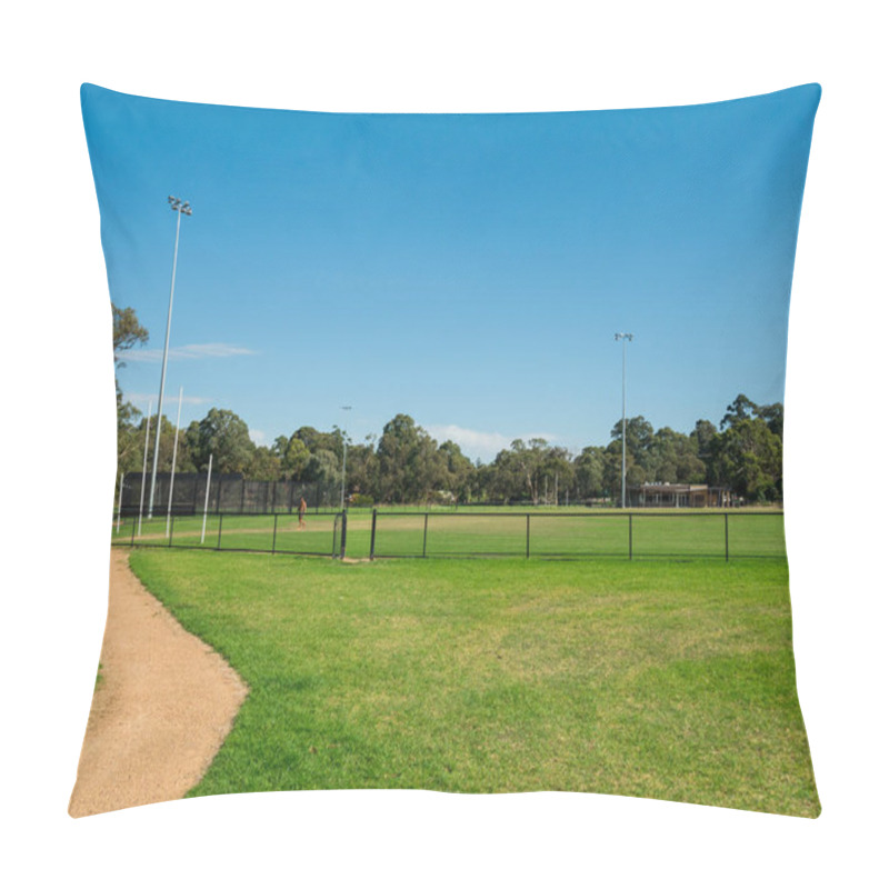 Personality  Heatherdale Reserve In Mitcham In Suburban Melbourne Features An Oval Used For Cricket And Australian Rules Football. Pillow Covers