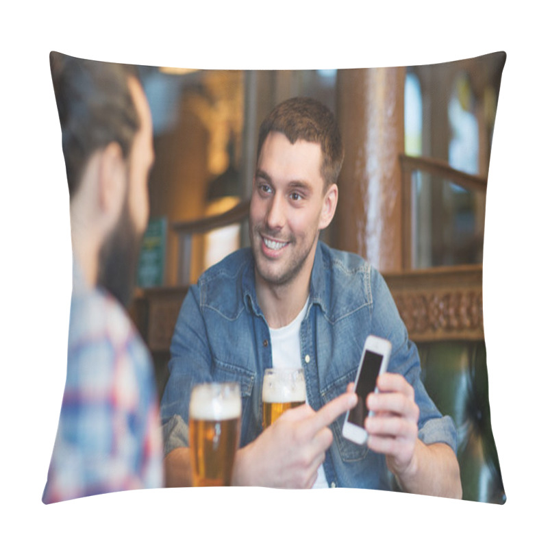 Personality  Male Friends With Smartphone Drinking Beer At Bar Pillow Covers