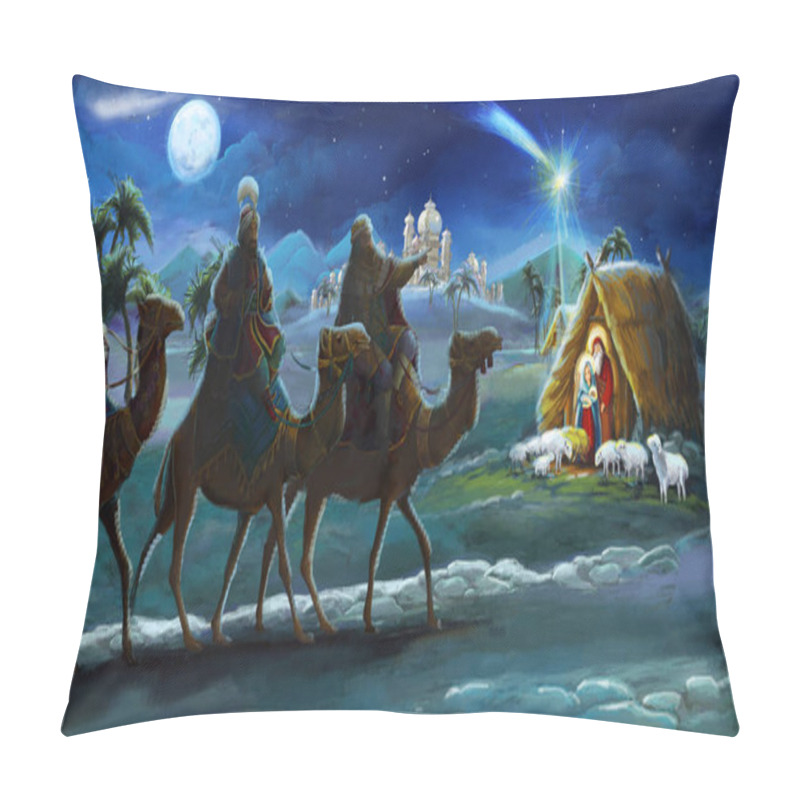 Personality  Religious Illustration Three Kings - And Holy Family - Traditional Scene - Illustration For Children Pillow Covers