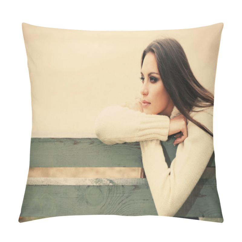 Personality  Woman On Bench In Park Pillow Covers