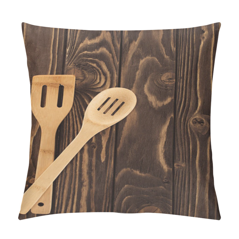 Personality  Top View Of Two Different Wooden Spatulas On Table  Pillow Covers