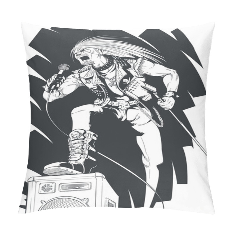 Personality  Sketch Of Rocker Singing On Concert Pillow Covers