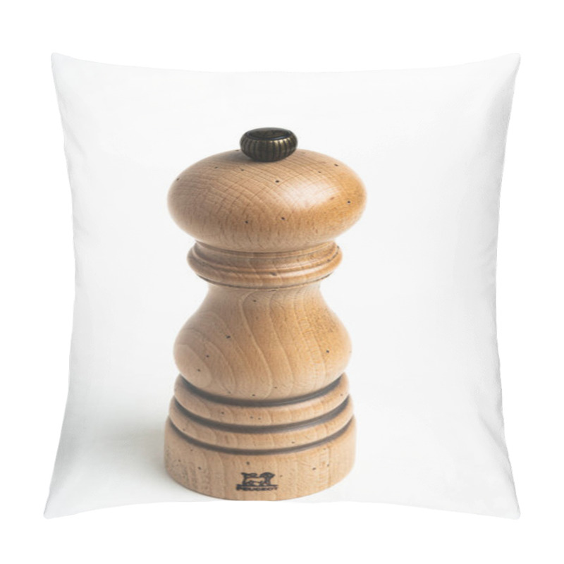 Personality  Vidalia, Georgia / USA - May 5, 2020: Studio Product Shot Of The Iconic Paris Model Of The Peugeot Pepper Mill In Natural Wood With Metal Jewel Knob. Pillow Covers