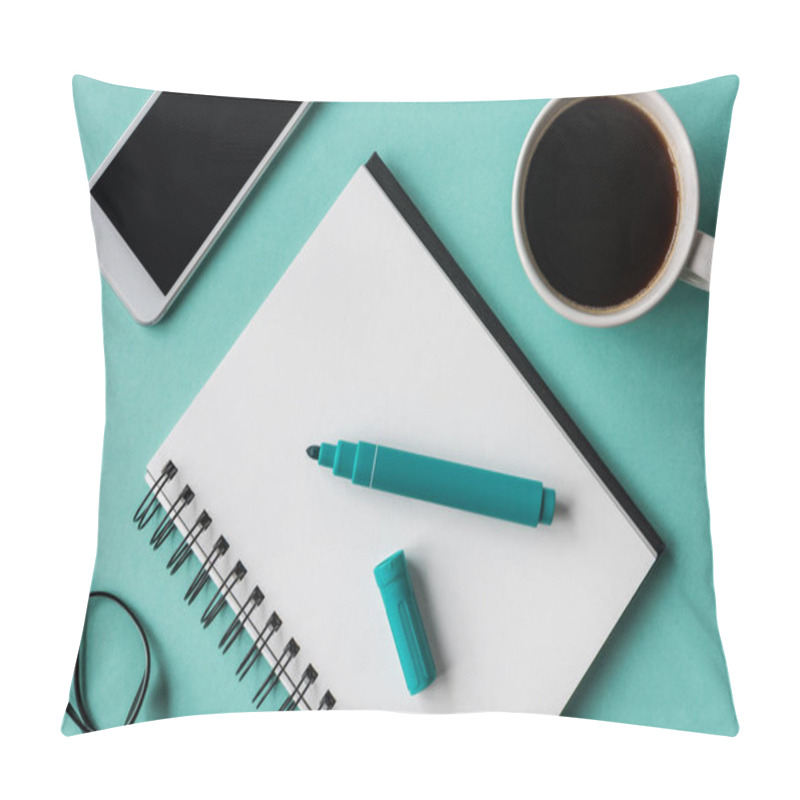 Personality  Notebook With Cup Of Coffee And Smartphone Pillow Covers