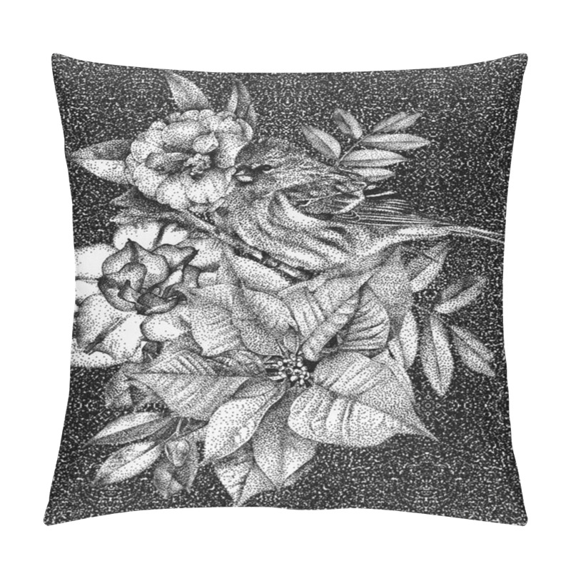 Personality  Composition Of Different Flowers, Birds And Plants Drawn By Hand Pillow Covers