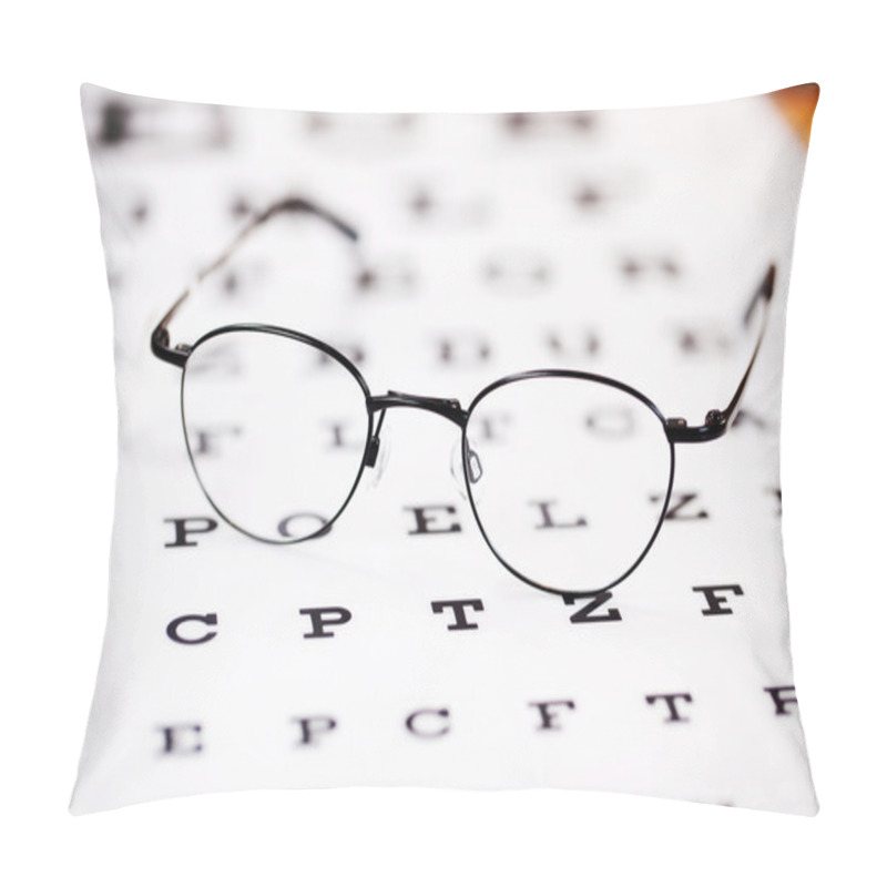 Personality  Glasses Lying On Snellen Test Chart Pillow Covers