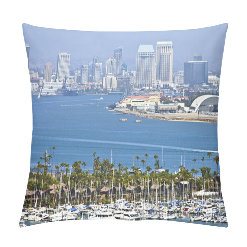 Personality  View Of San Diego Skyline Hazy Atmosphere From Point Loma Island California. Pillow Covers