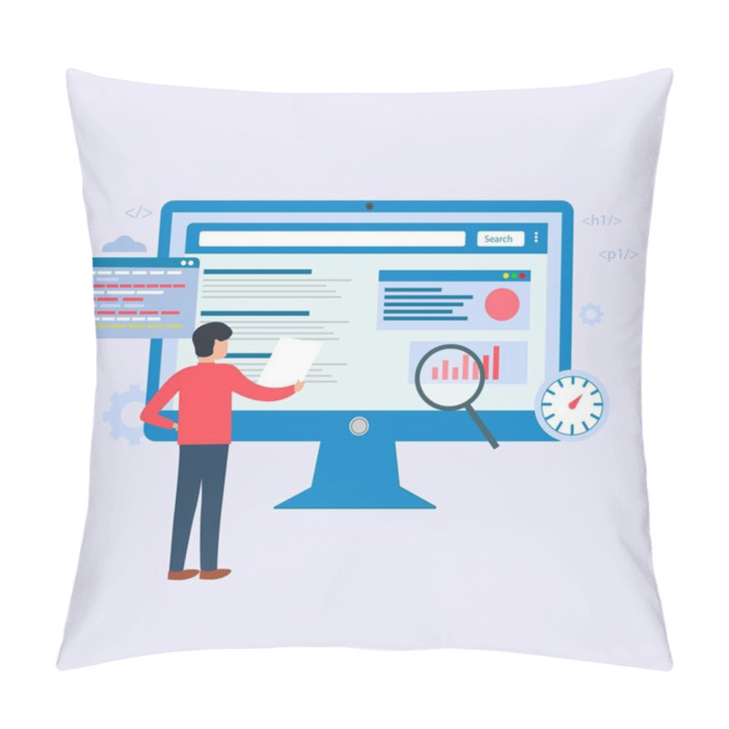 Personality  Male Web Developer Working On Website Code Illustration Pillow Covers