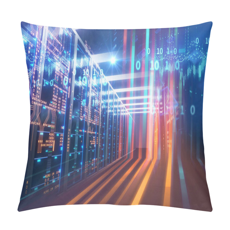 Personality  3D Illustration Of Server Room In Data Center Full Of Telecommunication Equipment,concept Of Big Data Storage And  Cloud Computing Technology. Pillow Covers