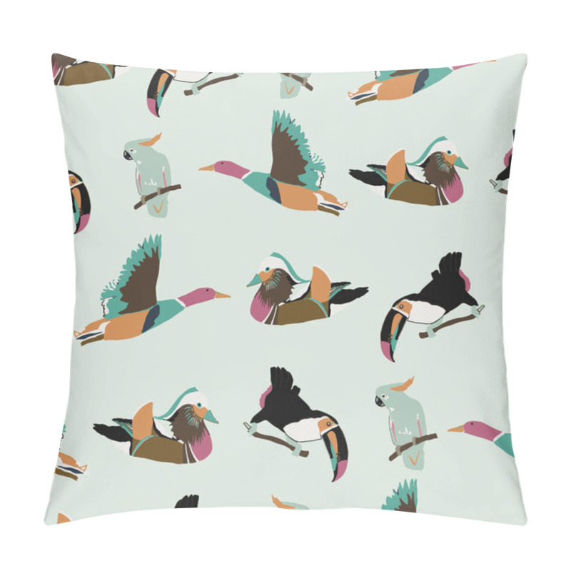 Personality  Vector Seamless Pattern Background With Birds. Blue Background. Pillow Covers