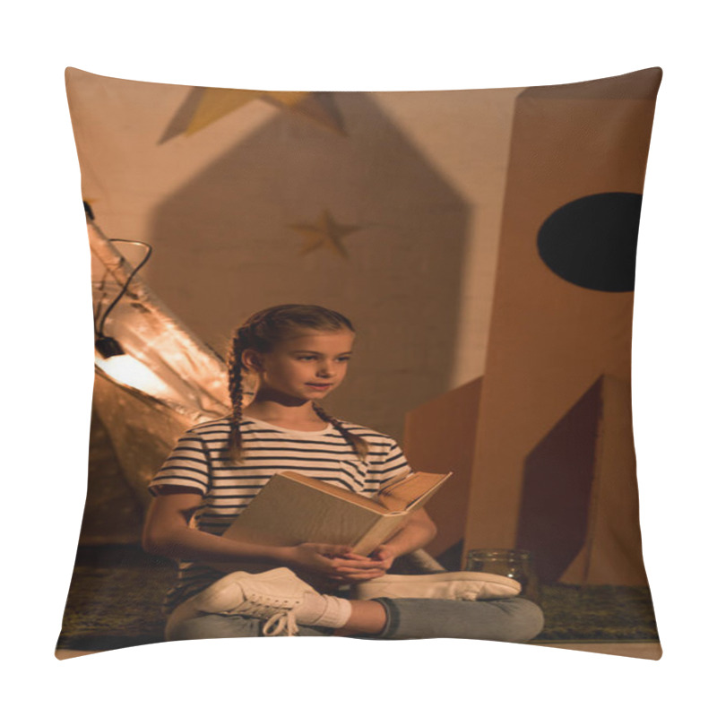 Personality  Kid In Striped T-shirt Reading Book In Dark Room Pillow Covers