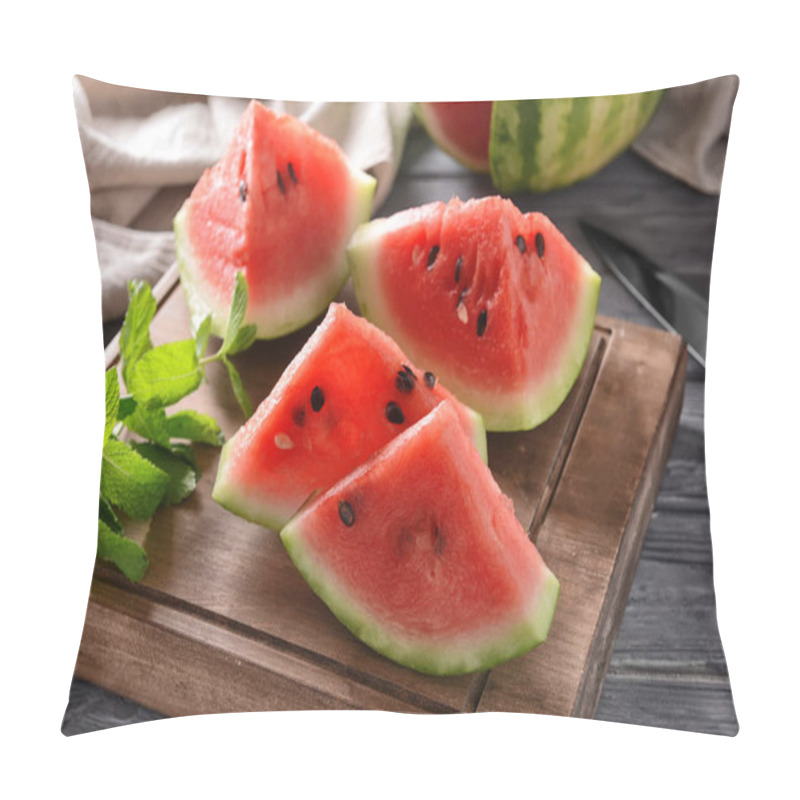 Personality  Wooden Board With Sweet Watermelon Slices On Table, Closeup Pillow Covers