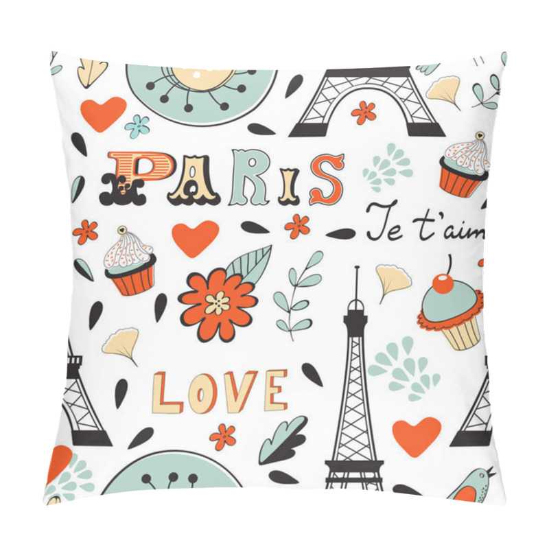 Personality  Paris Seamless Pattern. Eiffel Tower, Wine Glass, Baguette And Other Symbols In One Stylish Background. Pillow Covers