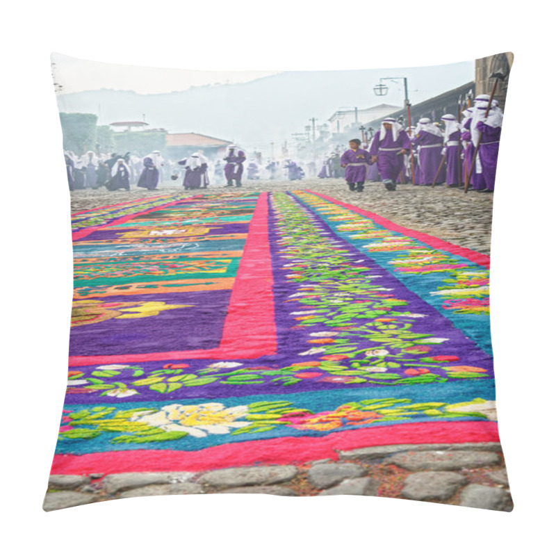 Personality  Sawdust Carpet For The Good Friday Procession During Holy Week In Antigua, Guatemala, Central America - 22nd Of April 2011 Pillow Covers