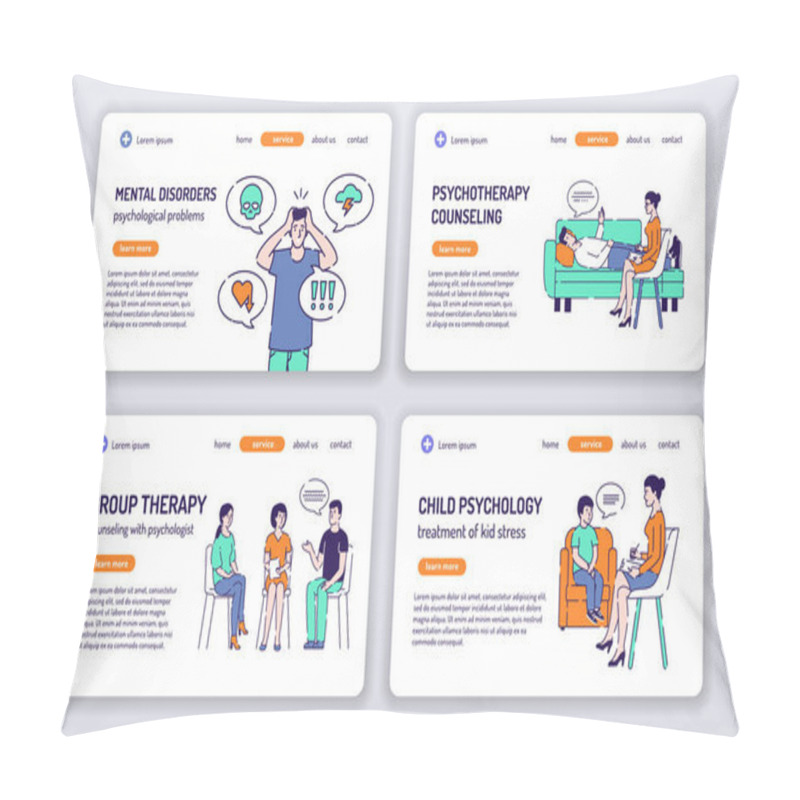 Personality  Counseling With Psychologist Web Banners Set. Isolated Cartoon Characters On A White Background. Concept For Web Page, Presentation, Smm, Ad, Site. Vector Illustration. UX UI GUI Design Pillow Covers