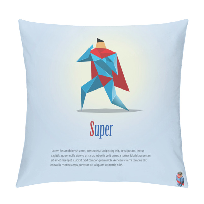 Personality  Vector Polygonal Illustration Of Super Hero, Origami Style Icon, Modern Cartoon Super Hero Man Character Pillow Covers