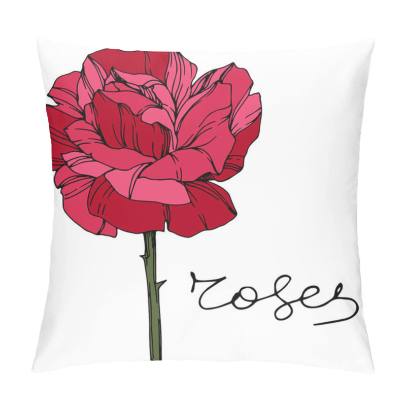 Personality  Beautiful Rose Flower. Floral Botanical Flower. Red Engraved Ink Art. Isolated Rose Illustration Element Pillow Covers