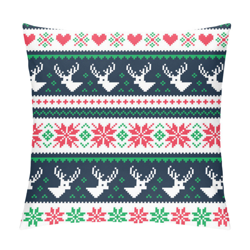 Personality  Scandynavian Winter Seamless Pattern With Deer And Hearts Pillow Covers