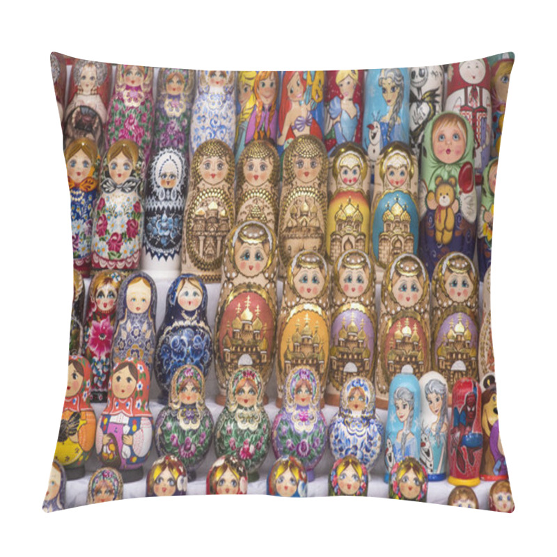 Personality  Beautiful Colourful Wooden Dolls Matryoshka At Market. Matryoshka Dolls Is Folks Cultural Symbol Of Russia Pillow Covers