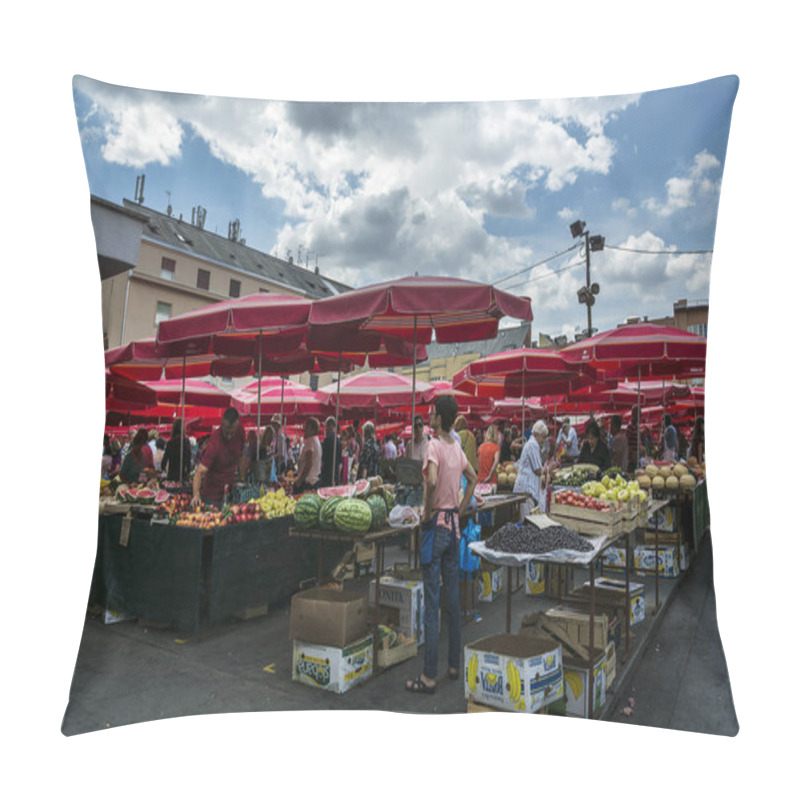 Personality  ZAGREB, CROATIA - JULY15, 2O18. Dolac Market , Most Popular Zagreb Open Air Market And Top Attraction In The City Pillow Covers