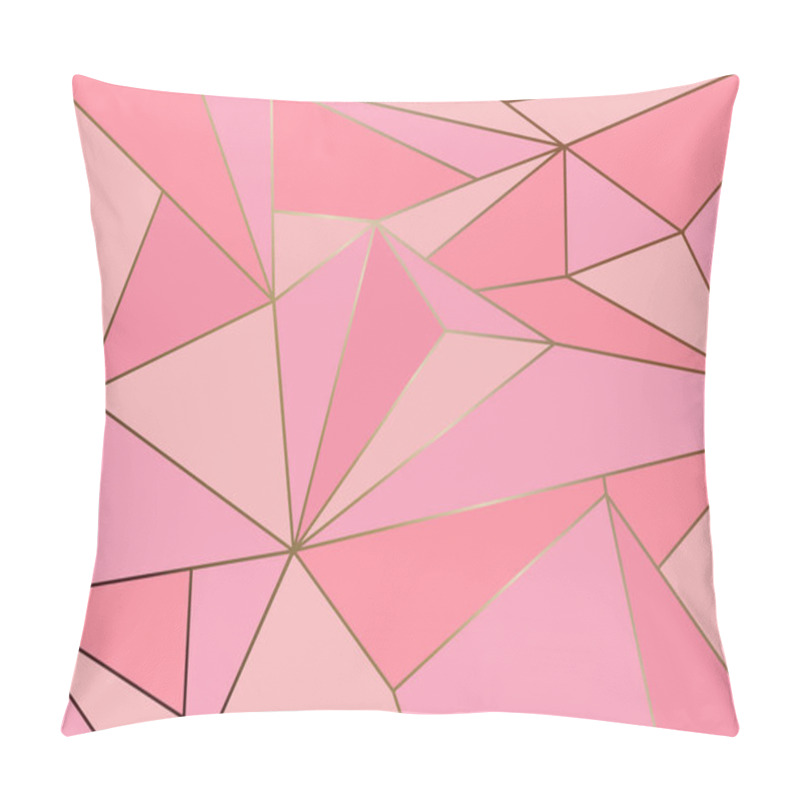 Personality  Abstract Pink Polygon Artistic Geometric With Gold Line Background Pillow Covers