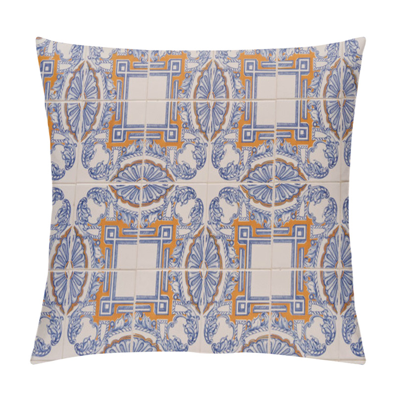 Personality  Patterns And Textures On Beautiful Painted Tiles In Portugal Pillow Covers