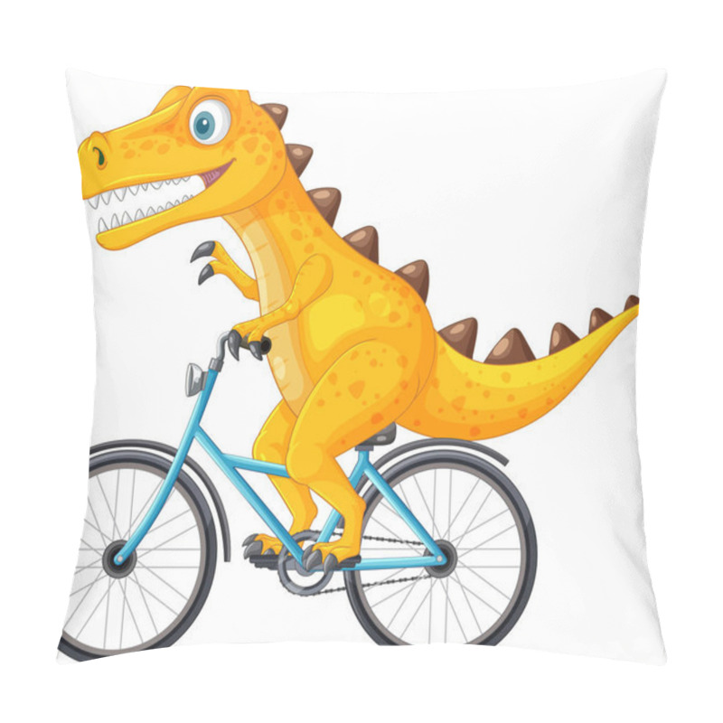 Personality  A Cheerful Dinosaur Cycling On A Blue Bike Pillow Covers