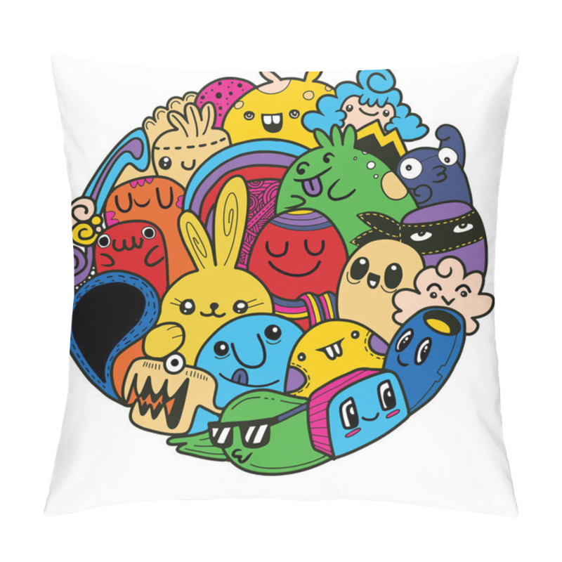 Personality  Vector Illustration Of Doodle Cute Monster Background , Cute Mon Pillow Covers