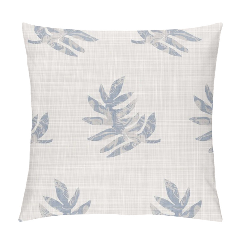 Personality  Seamless French Linen Printed Foliage Background. Provence Blue Gray Linen Pattern Texture. Shabby Chic Style Woven Blur Background. Textile Rustic All Over Print Pillow Covers