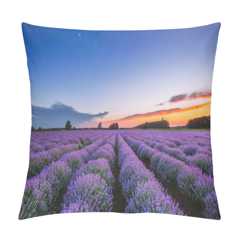 Personality  Sunrise And Dramatic Clouds Over Lavender Field Pillow Covers