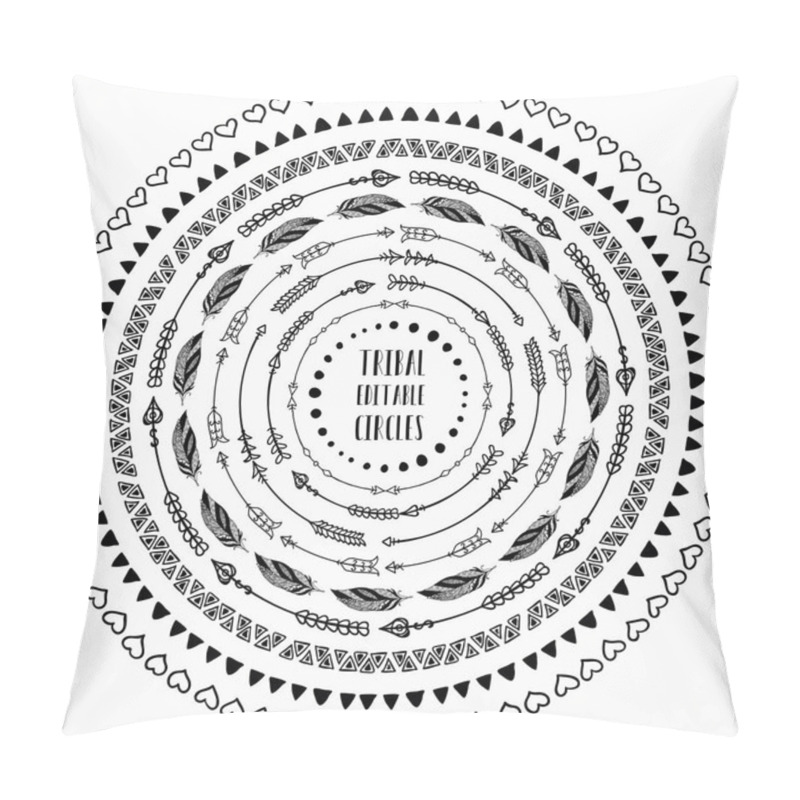 Personality  Hand Drawn Ethnic Circles Frames. Editable Pattern Brushes Pillow Covers