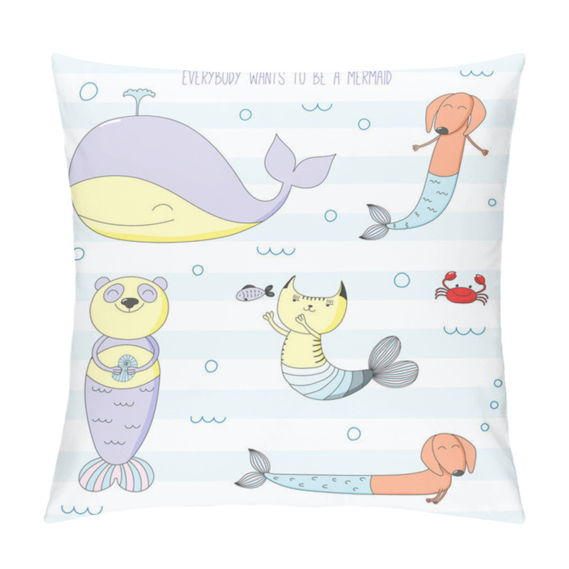 Personality  Cute Animals Being Mermaids Pillow Covers